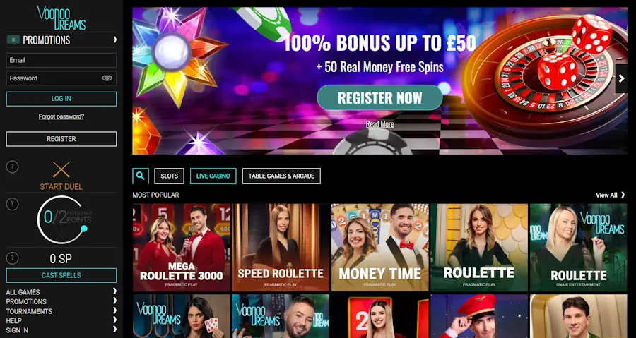 VoodooDreams Casino Live Casino Screenshot